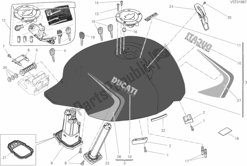 Toutes les pièces pour le Réservoir D'essence du Ducati Monster 821 Stealth 2020